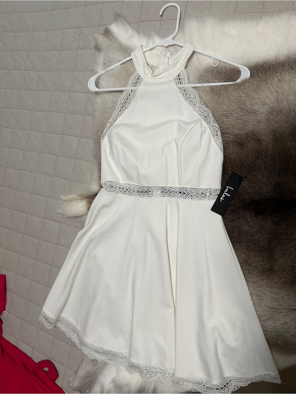 Small Lulu's Ivory Lace Halter Skater Dress